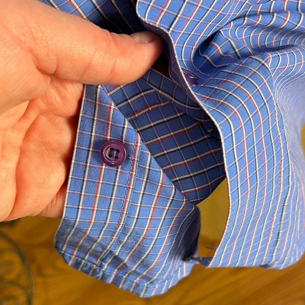 SILKINA‎ | Button Down Men's Dress Shirt Checkered Print Blue 42cm